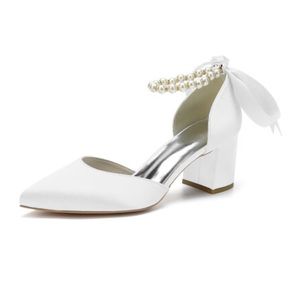 JJ’s House satin block heel closed toe wedding shoe